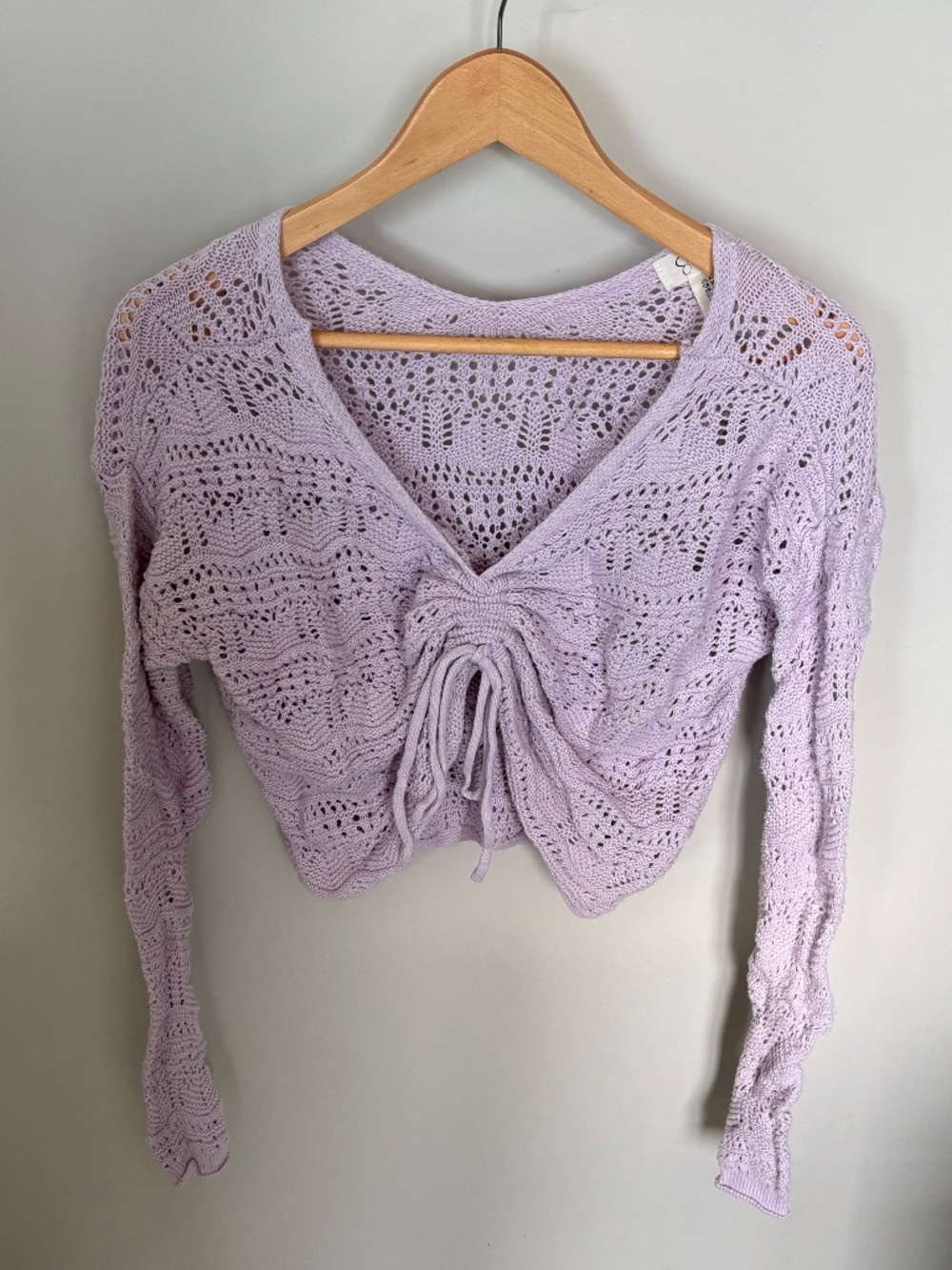 Jessica Simpson Lavender Cropped Crochet Drawstring Top